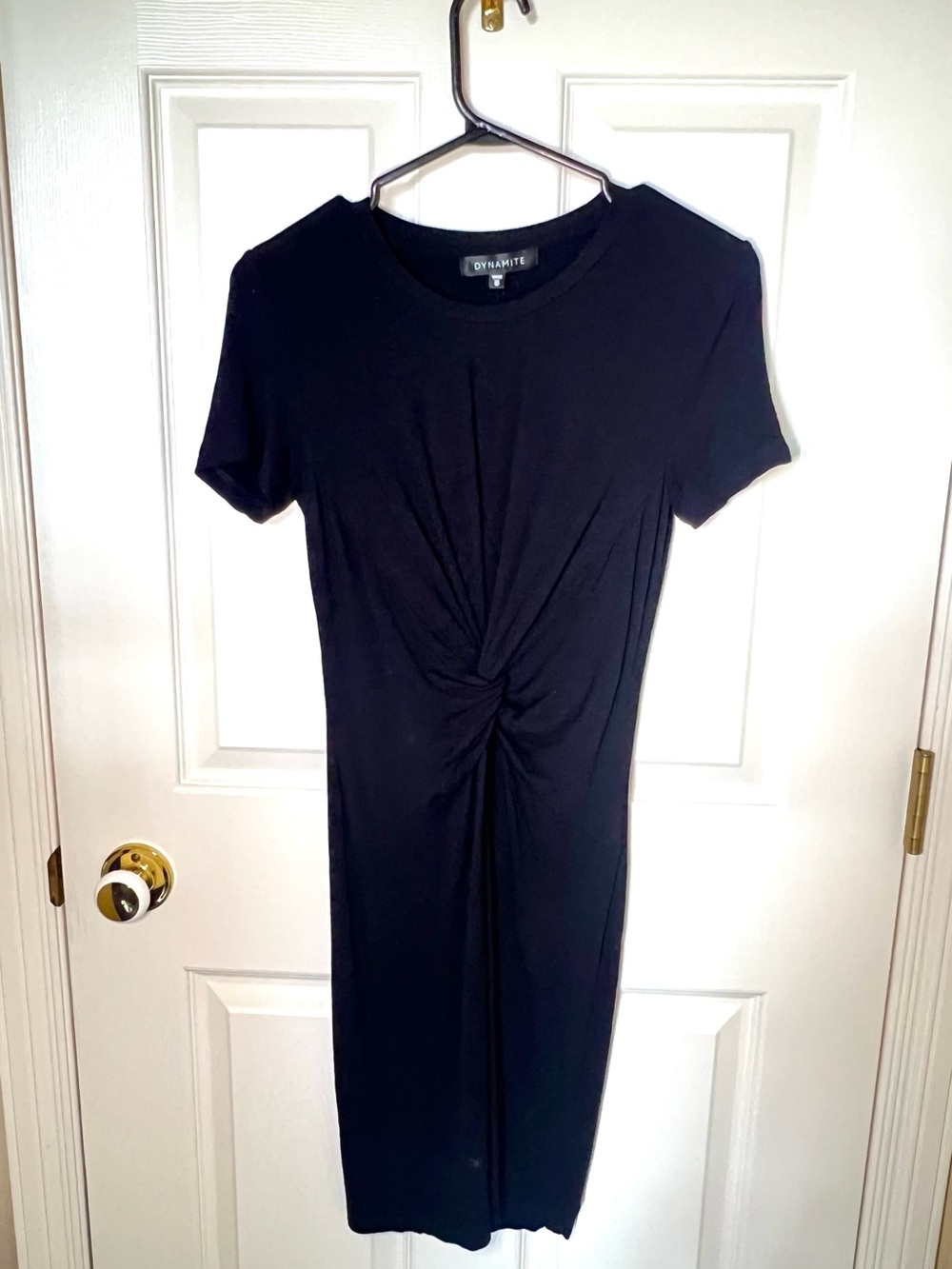 Dynamite Black Crewneck Twist-Front Dress